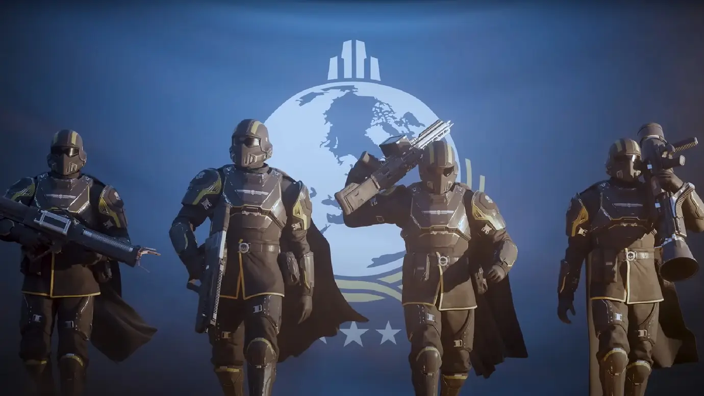 Helldivers 2 character wearing ODST-style armor in battle – halo odst Helldivers crossover tease.